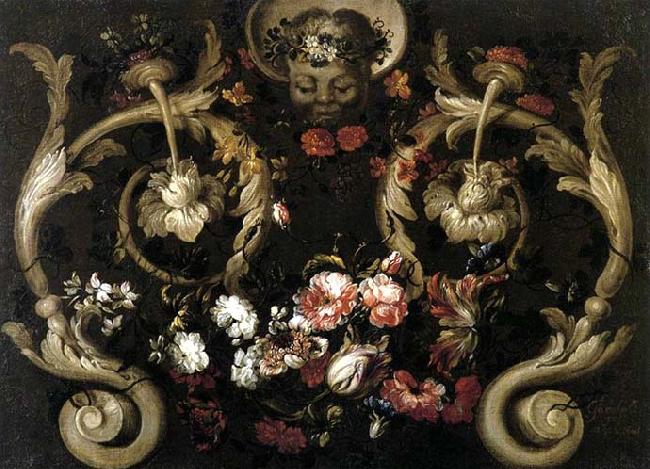 CORTE, Gabriel de la. Grotesques with Flowers oil painting image